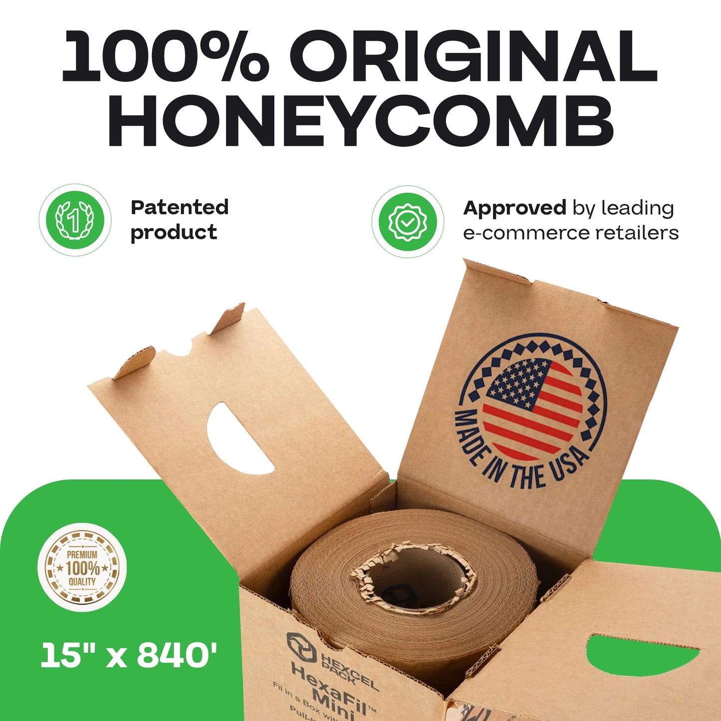 IDL Packaging HexaFil Honeycomb Packing Kraft Paper 15" x 10080" (840ft) in Self-Dispensed Box - Patented Cushioning Box Filler for Void Filling, Moving, Shipping - Alternative to Bubble Plastic
