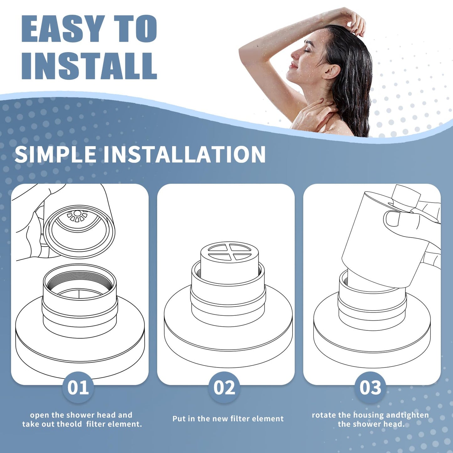 4-Pack Replacement Filter for JOLIE Shower Head, Compatible with JOLIE Shower Filter Cartridge, Reduces Chlorine, Heavy Metals & Impurities, Softens Skin & Hair