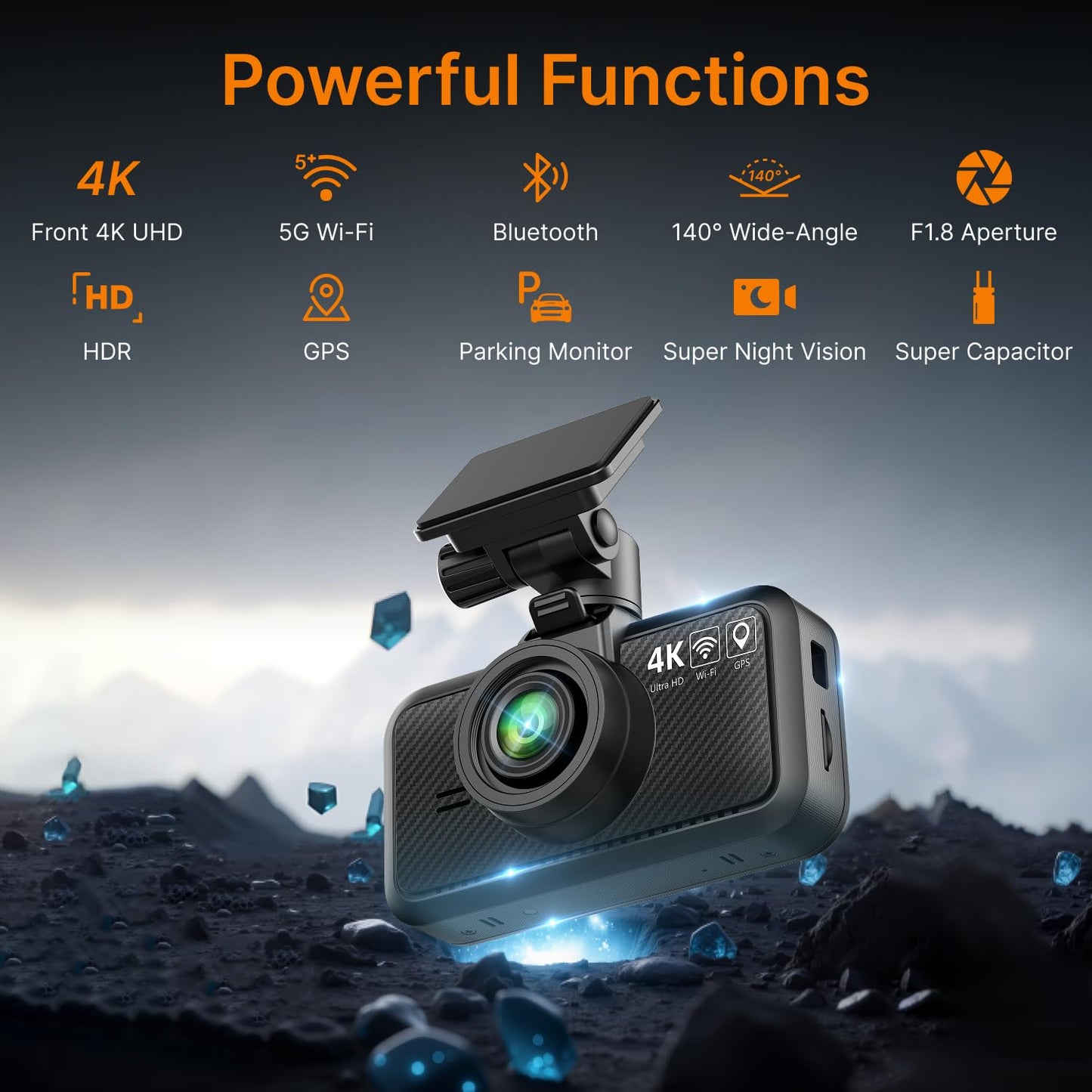 Miofive Dash Cam Front – 4K UHD Dash Camera for Cars, Built-in Bluetooth, 5G Wi-Fi, GPS, 3" IPS Screen, Night Vision, 140° Wide Angle, HDR, 24-Hour Parking Mode, G-Sensor(S1)