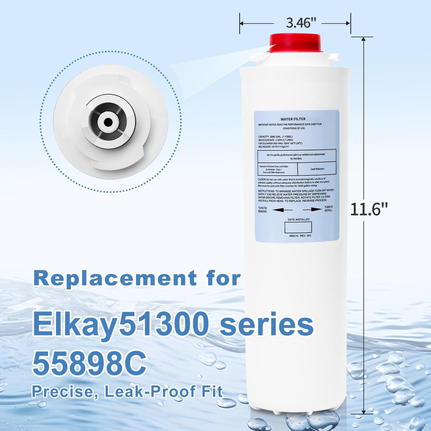 51300-C Replacement Filters - Compatible with Elkay51300 Series,ERF750, EWF3000,55898C (No Chip - 3 Pack)