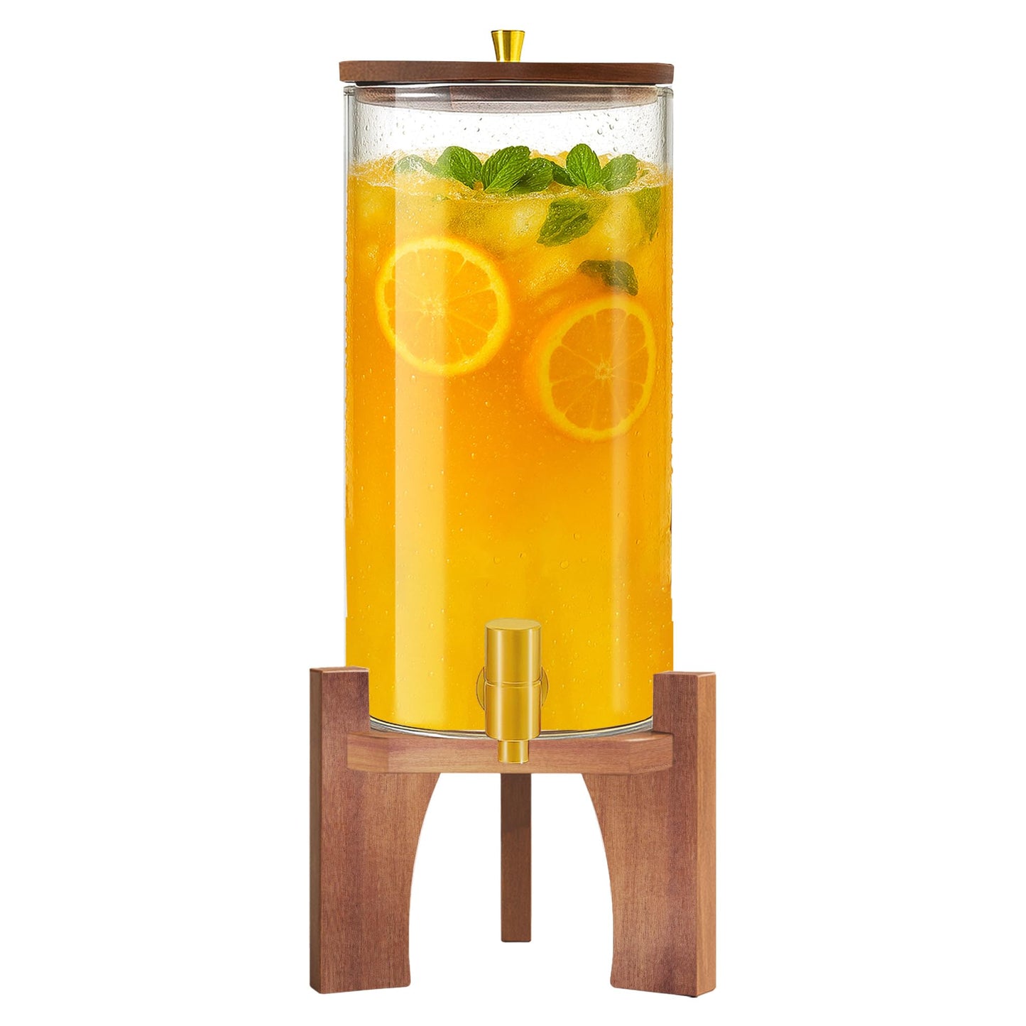 VERSSURE Glass Drink Dispenser,1.5 Gallon Beverage Dispenser with Stand,Lemonade Dispenser with Stainless Steel Faucet,Drink Dispensers for Parties, Bars and Home (Round Stand)