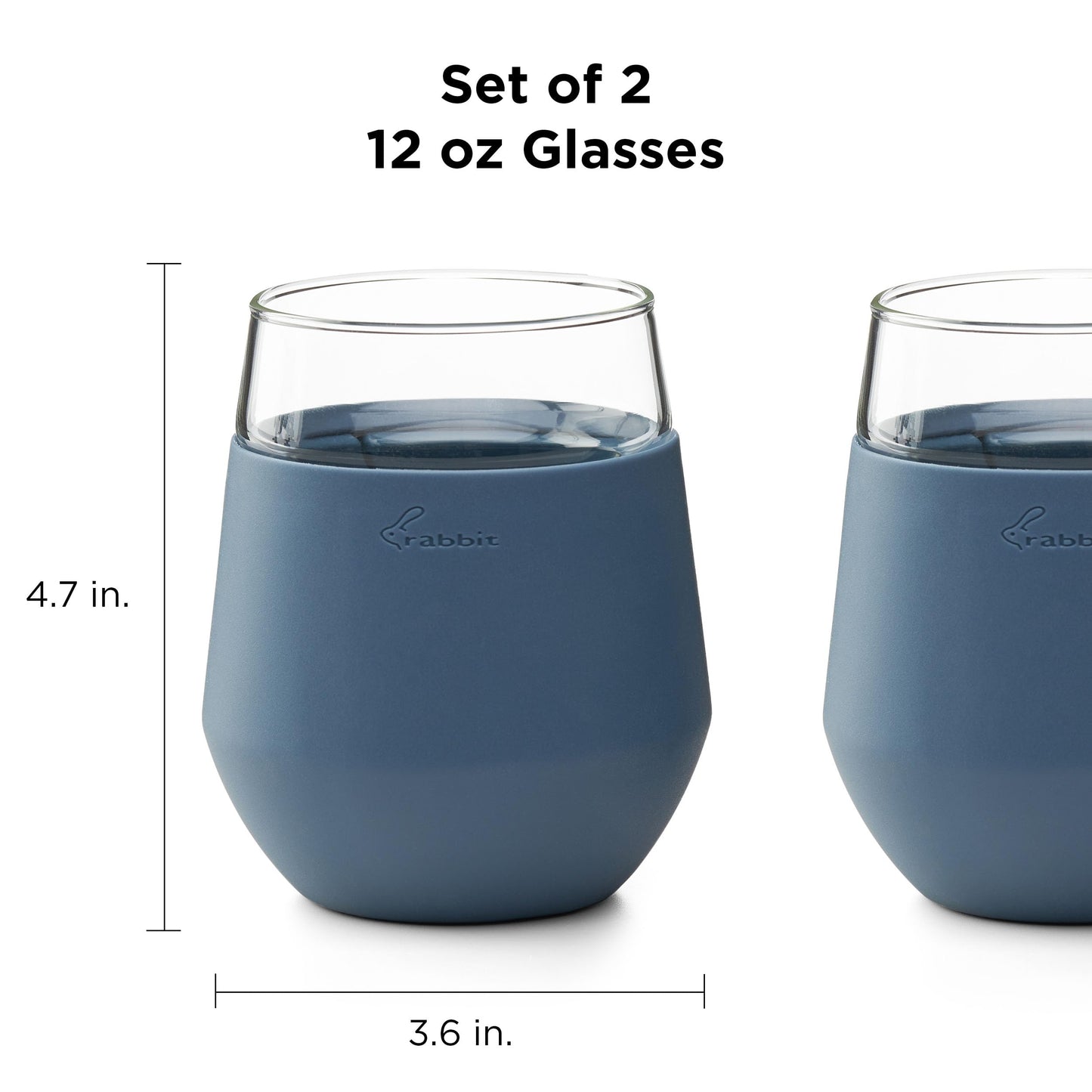 Rabbit Freezable Wine Glass Set of 2 - Insulated Stemless Cooling Glasses with Freezer Gel Packs and Silicone Sleeves, Keeps White Wine & Rosé Cold for Hours, Blue Gift Set