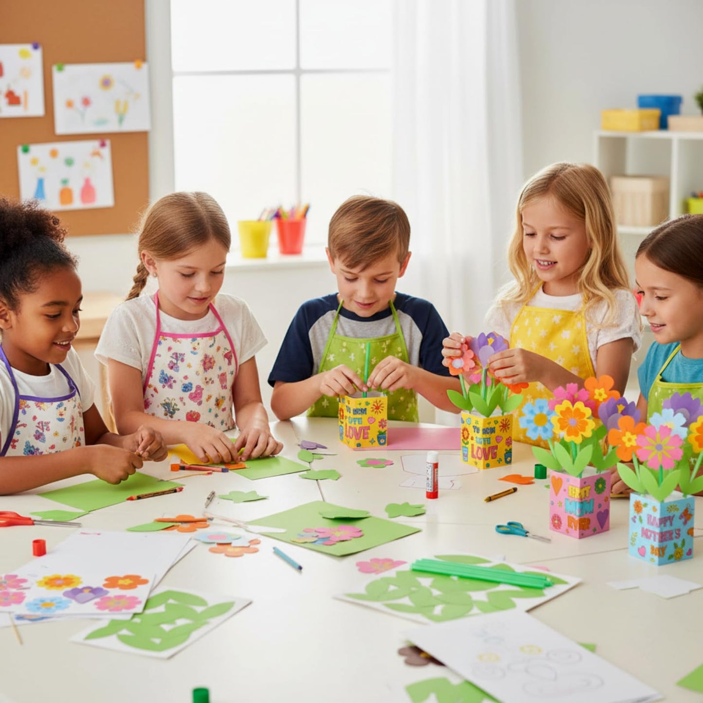 Motipuns 16 Set Mother's Day Flower Pot Crafts DIY Spring Floral Bouquet Crafts Kit Make Your Own Standing Flower Pot Handmade School Exchange Gift for Kids Party Activity Mom Teacher Appreciation