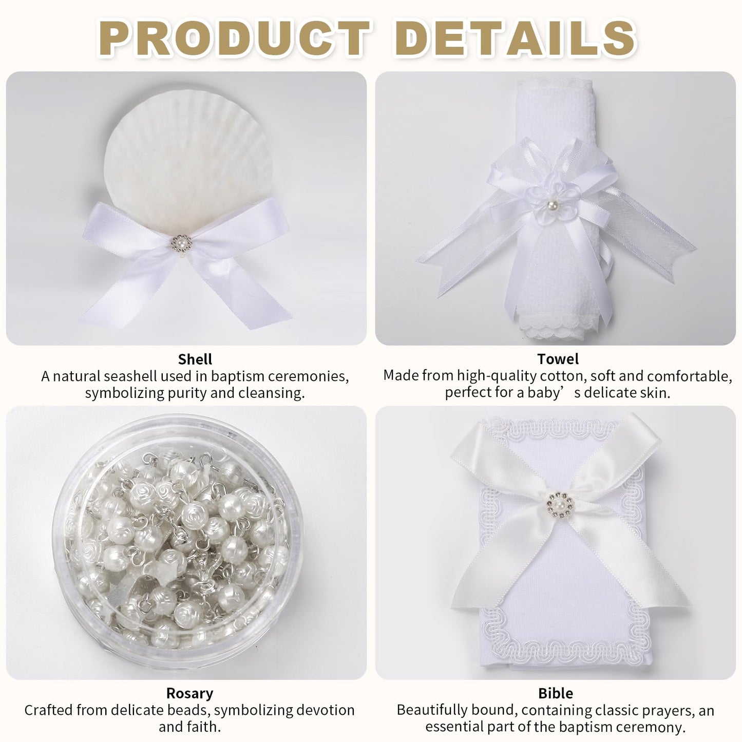 Baptism Candle Set for Boys and Girls,White 5 PCS Baptism Kit Catholic Candle,Baptismal Towel,Shell,Rosary,Bible for Baptismal Christening First Communion Gift,Velas para Bautizo De Niño o Niña