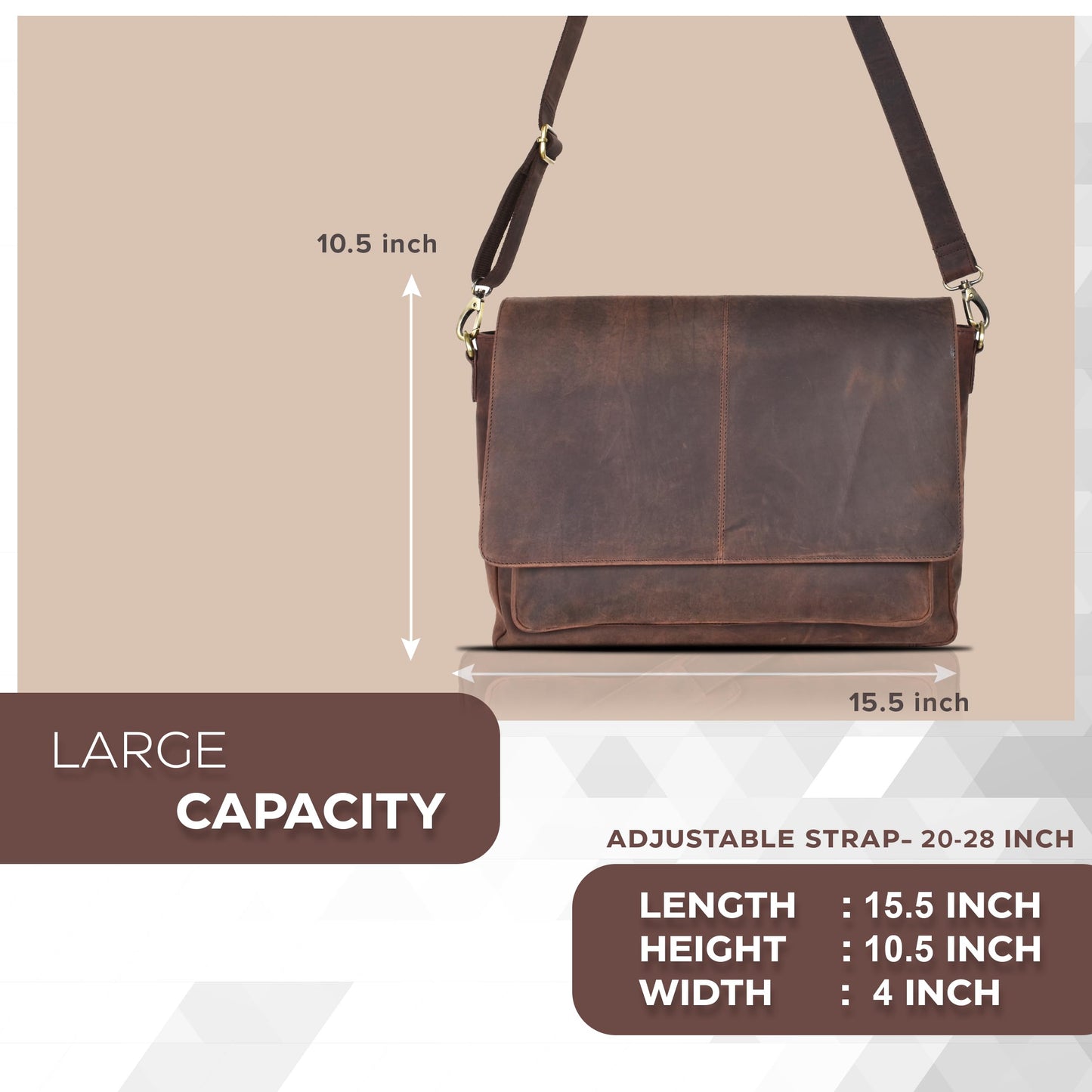 Leather messenger bag for men & women- Laptop briefcase bag for college,office adjustable shoulder strap