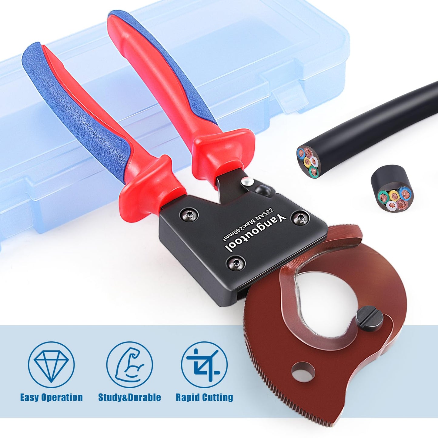 Yangoutool Ratchet Cable Cutter Heavy Duty for Copper and Aluminum Cables, 240mm² Capacity, Sharp Polished Edges, Ideal for Cutting Large Armored Electrical Wires, Perfect for Electricians