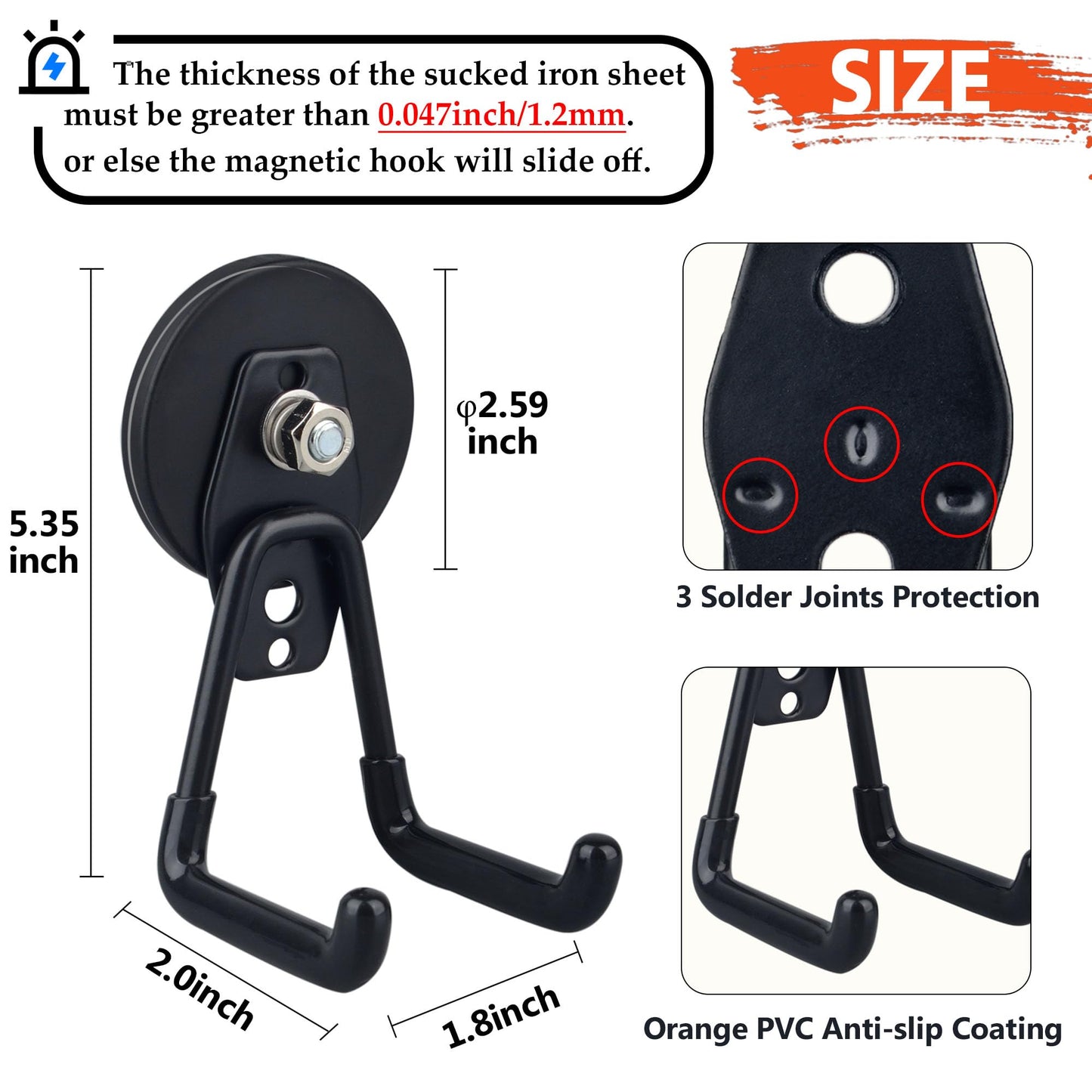 ULIBERMAGNET Heavy Duty Magnetic Garage Hooks,10 Pack Strong Large Magnet Hook for Power Drill,Garden Tools,Hose,Pegboard,Garage, Workshop,Magnetic Storage Hooks for Indoor Outdoor Hanging(Black)