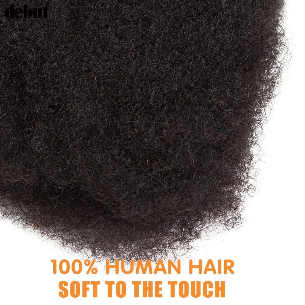 DÉBUT Afro Kinky Bulk 100% Human Hair 3 Packs 150g Tight Afro Kinky Curly Bulk Bundles Hair for Making/Repair Locs, Kinky Twists, Dreadlocks Braiding Hair Extensions (Natural Color, 10" 10" 10")