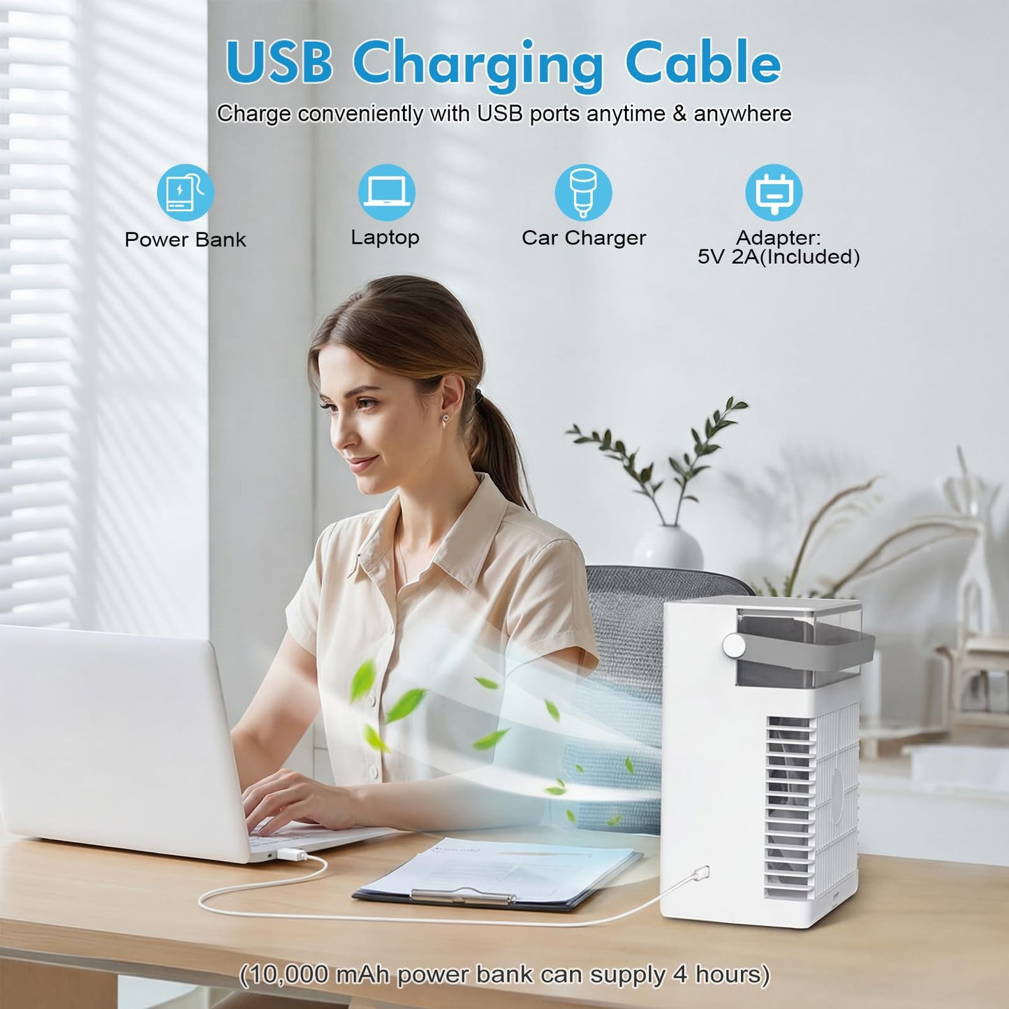 Portable Air Conditioners, 3-in-1 Portable AC Unit, Personal Mini Air Conditioner With 1000ml Water Tank, 2/4/6H Timer, USB Charging Small Cooling Fan (Include 5V 2A Adapter) For Indoor Office Bedroom