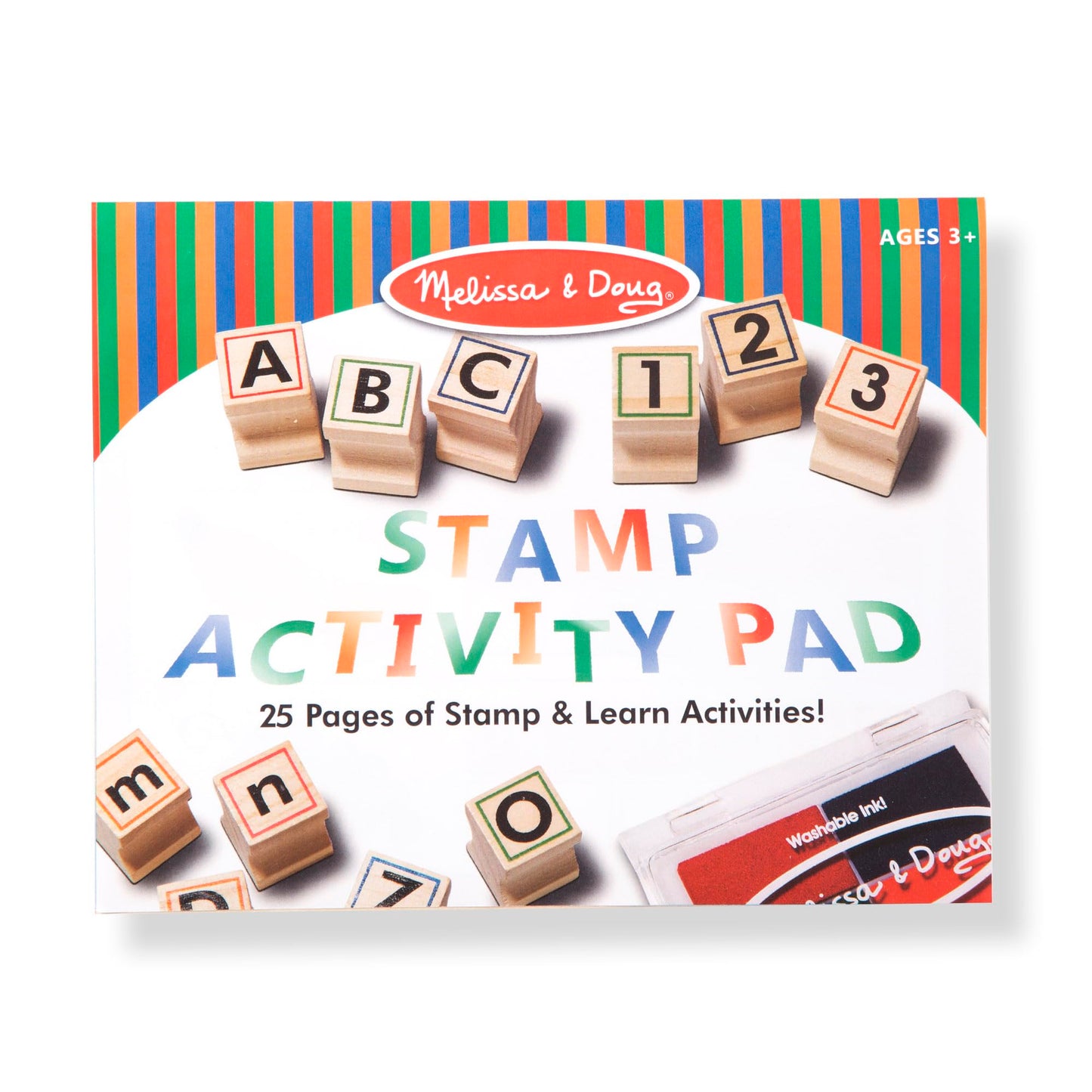 Melissa & Doug Deluxe Letters and Numbers Wooden Stamp Set ABCs 123s With Activity Book, 4-Color Stamp Pad