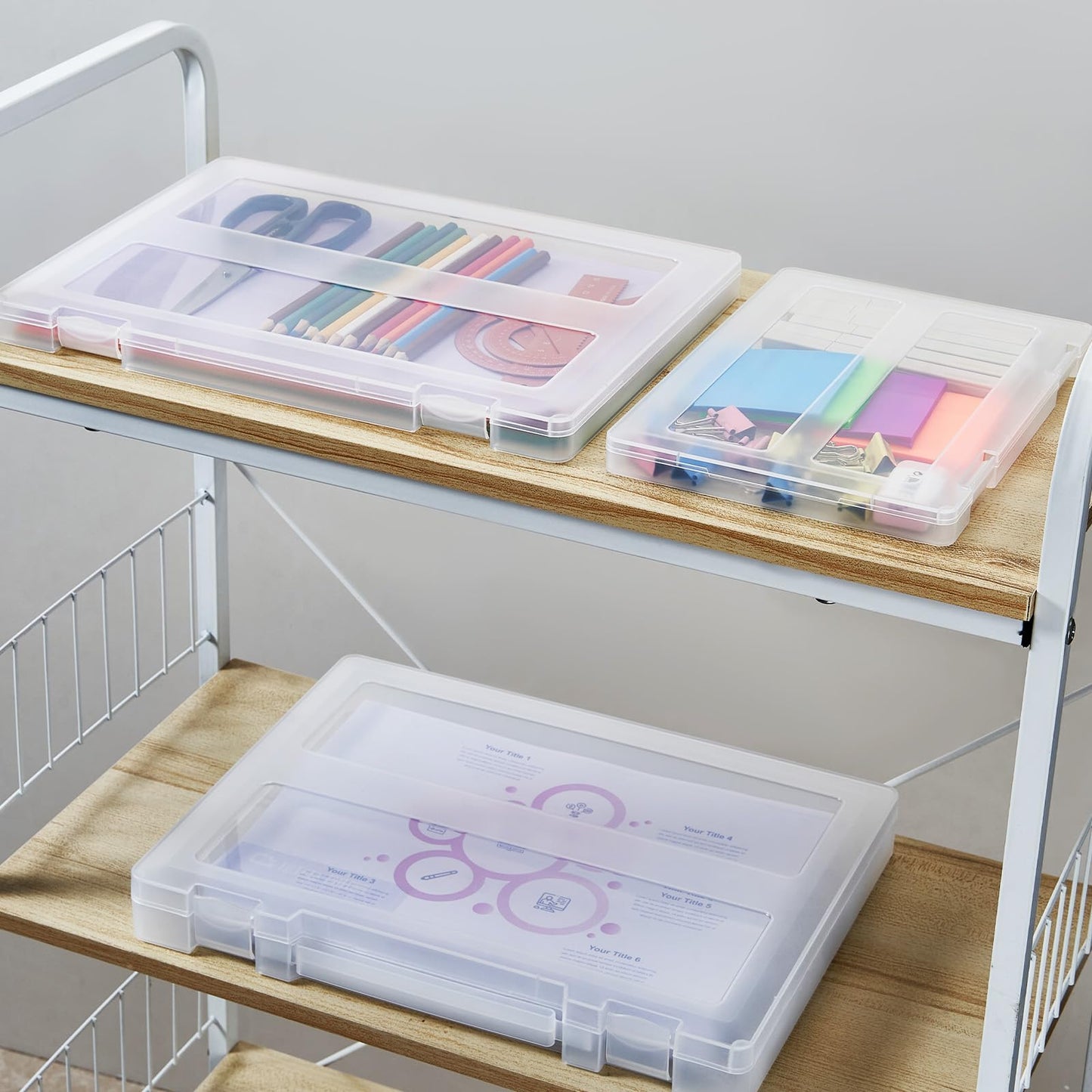 Mickiewicz 8 Pack Paper Storage Boxes, 8.5 x 11 Plastic Portable Project Case for US letter Size and A4 paper, Plastic Multi-Purpose Thick Scrapbook Storage Box for Office,Craft or Art Supplies