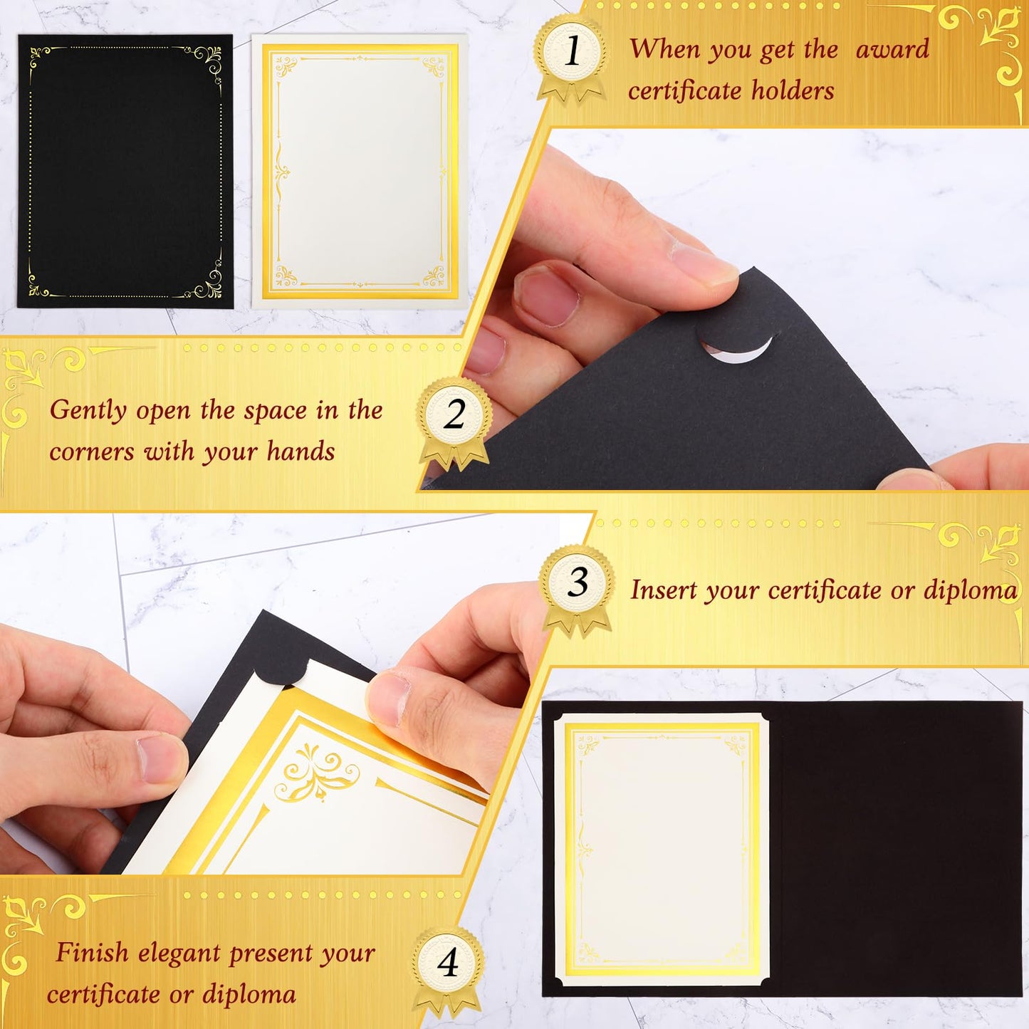Noveread 180 Pcs Certificate Kit, 60pcs Black Certificate Holders & 60pcs Letter Size Papers & 60pcs Gold Foil Award Seals, Graduation, Employee Recognition, Schools & Ceremonies
