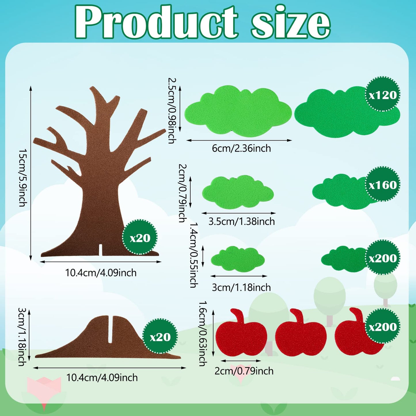 Nuanchu 20 Set 3D Foam Tree Craft Apples Leaves Sticker Self Adhesive Foam Tree Glitter Apple Sticker Summer Trees for Craft Project Family Art Activity