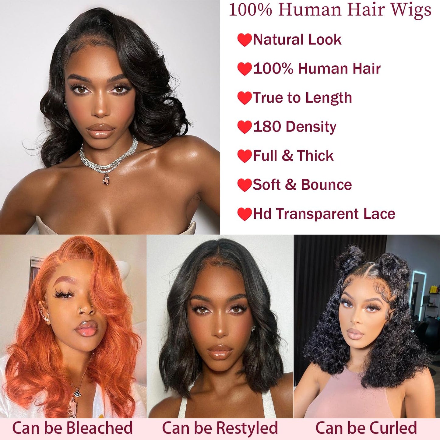 Bob Wig Human Hair 13x4 Body Wave Lace Front Wigs Human Hair 180% Density Lace Front Wigs Human Hair Pre Plucked Human Hair Wigs for Black Women Wigs Human Hair with Baby Hair (14 Inch, Natural Black)