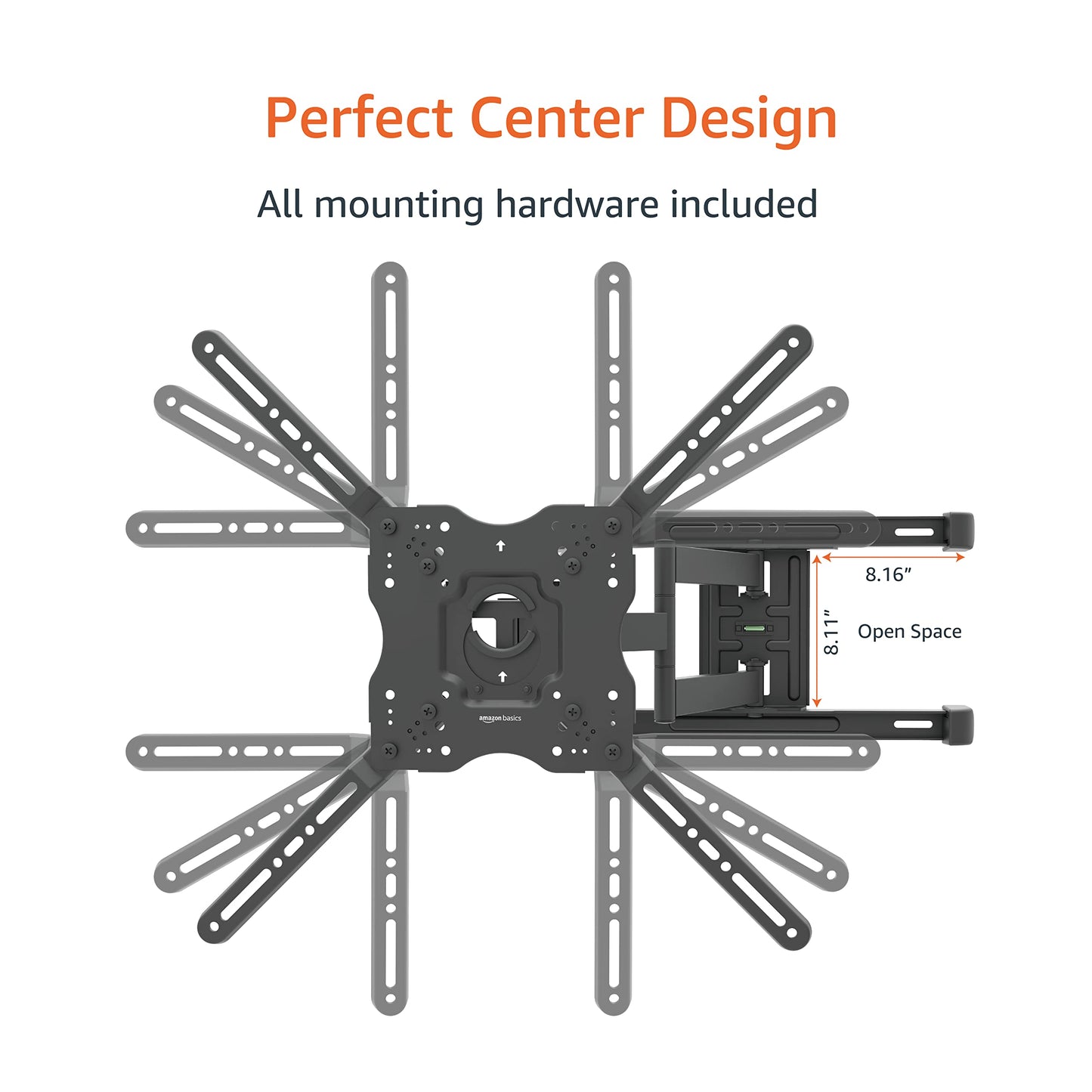 Amazon Basics Full Motion TV Wall Mount with Horizontal Post Installation Leveling for 32 to 86 inch TVs, Black