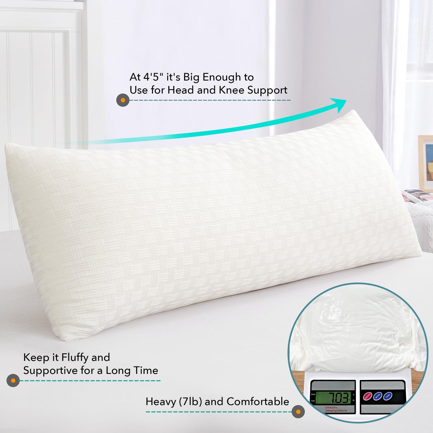 Oubonun Full Body Pillow for Adults, Soft and Fluffy Large Body Pillow for Sleeping, Premium Long Bed Pillow for Side Sleepers(21x54,Cream)