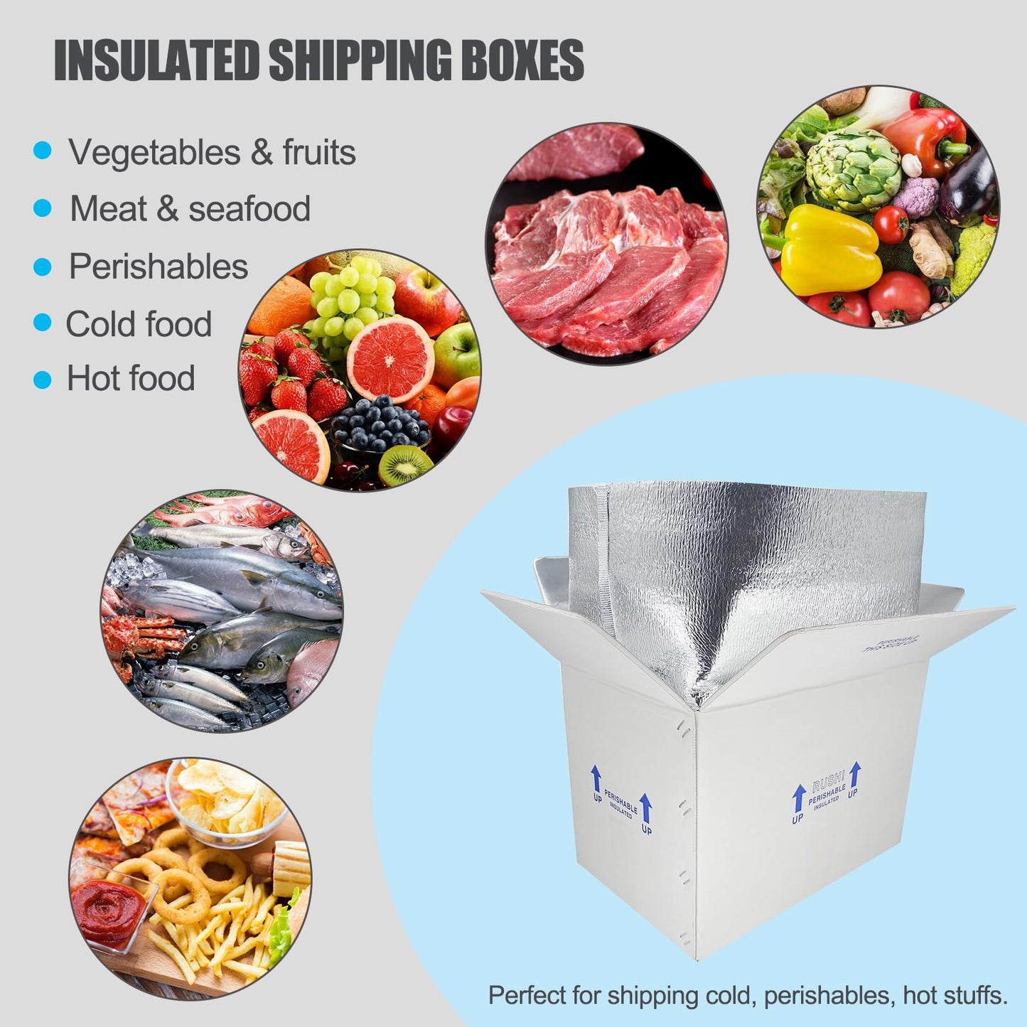ELAZEKES 15x10x11" Insulated Shipping Boxes for Frozen Food, 4 Pack Double Insulated Carton with Aluminum Foil Insulated Bag Liner, Reusable Perishable Shipper Cooler Box for Mailing