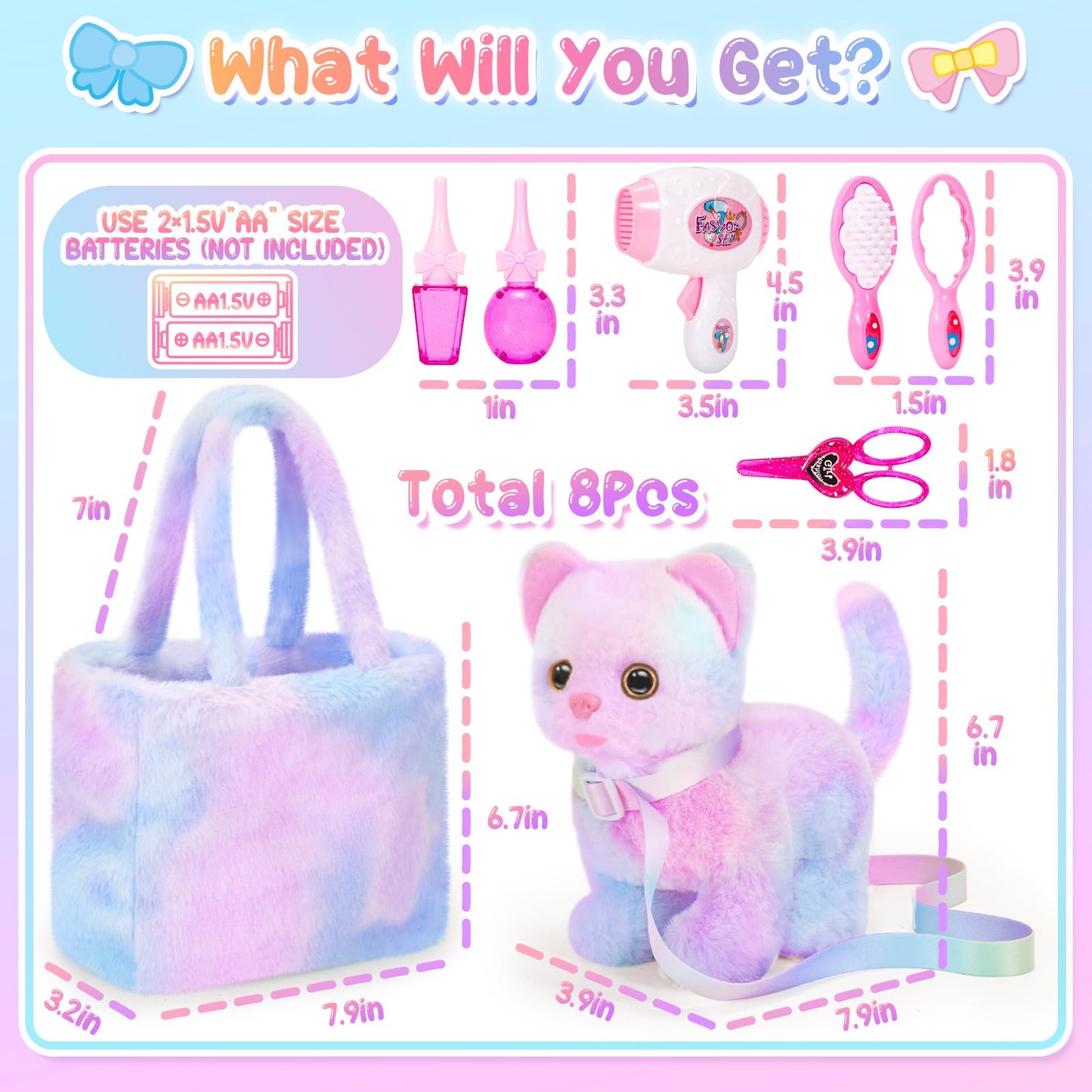 NINAOR Plush Toys for Kids Pretend Play with Crossbody Bags, Interactive Cow Stuffed Animals Pet Care Plushies Cute Stuff