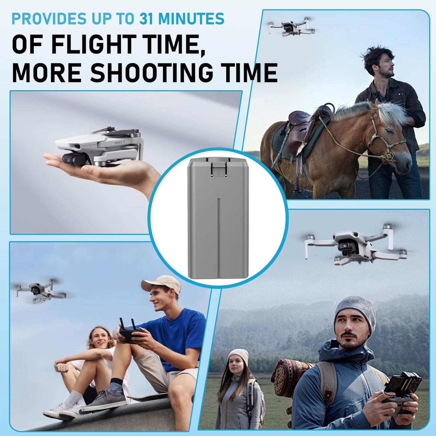 Anegine Mini 4K, 2 SE Battery and Two-Way Charging Hub, Intelligent Flight Batteries Compatible with DJI Mini 2, 2SE, SE, 4K Series Drone, 31mins Max Flight for Mini2 Battery