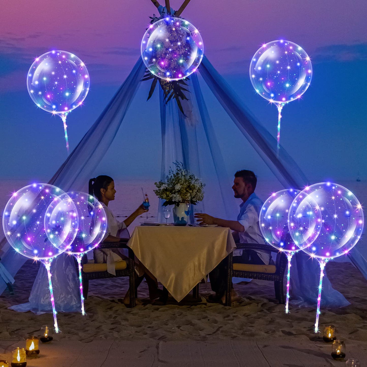 Libima 50 Pcs Light up LED Balloons Bulk 20 Inches Clear Flashing Glow in the Dark Balloons with Handles and String Lights for Wedding Birthday Baby Shower Party Outdoor Yard Decoration