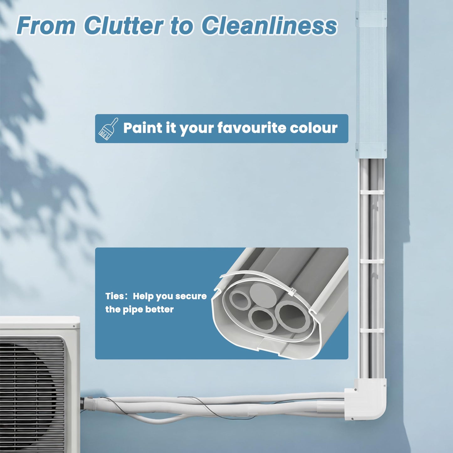FRIOCASA 4" 10Ft Mini Split Line Set Cover,PVC line Set Cover kit for mini Split with Flexible Duct,Decorative Air Conditioner, HAVC and Heat Pumps