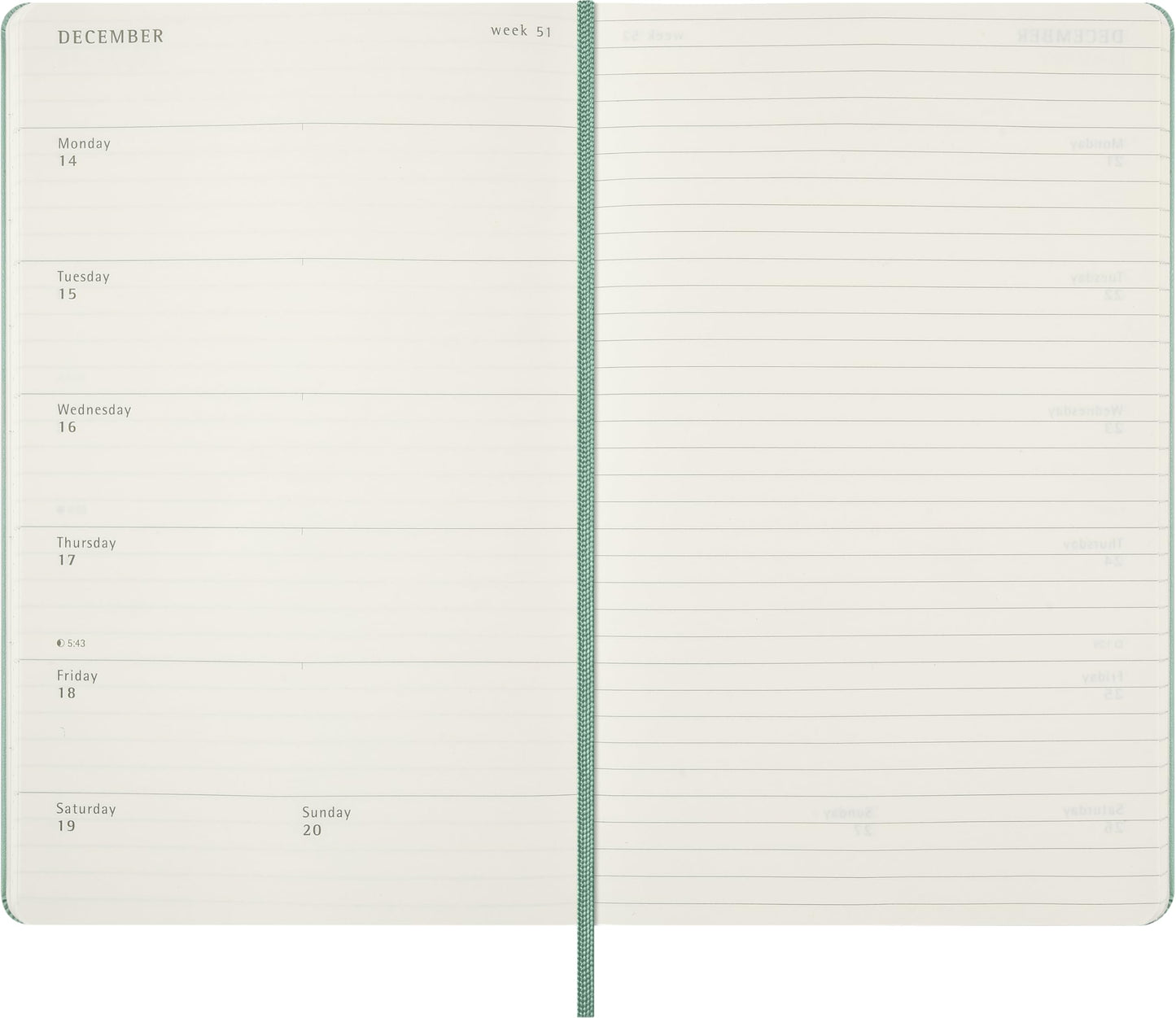 Moleskine Classic 18 Month 2026-2027 Weekly Planner, Hard Cover, Large (5" x 8.25"), Sage Green, 208 pages