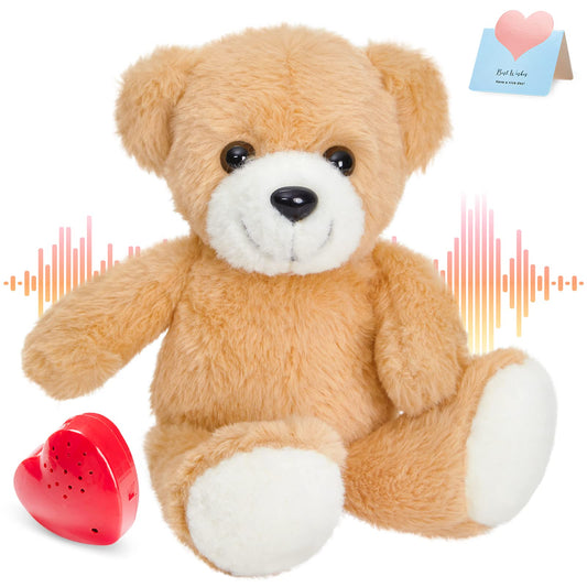 CozyWorld 30.5CM Heartbeat Teddy Bear Voice Recorder Plush Toy Stuffed Animal Soft Fuzzy Doll Gifts Messages Playback for Kids Birthday Children's Day