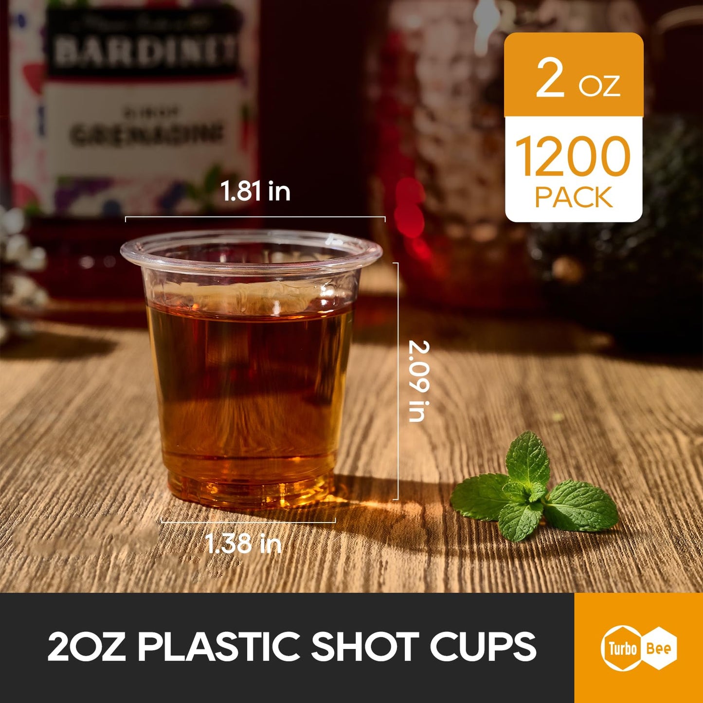 Turbo Bee 1200 pack 2 OZ Disposable Plastic Shot Glasses, Mini Shot Cups for Party, Events, Whiskey and Wine Tasting