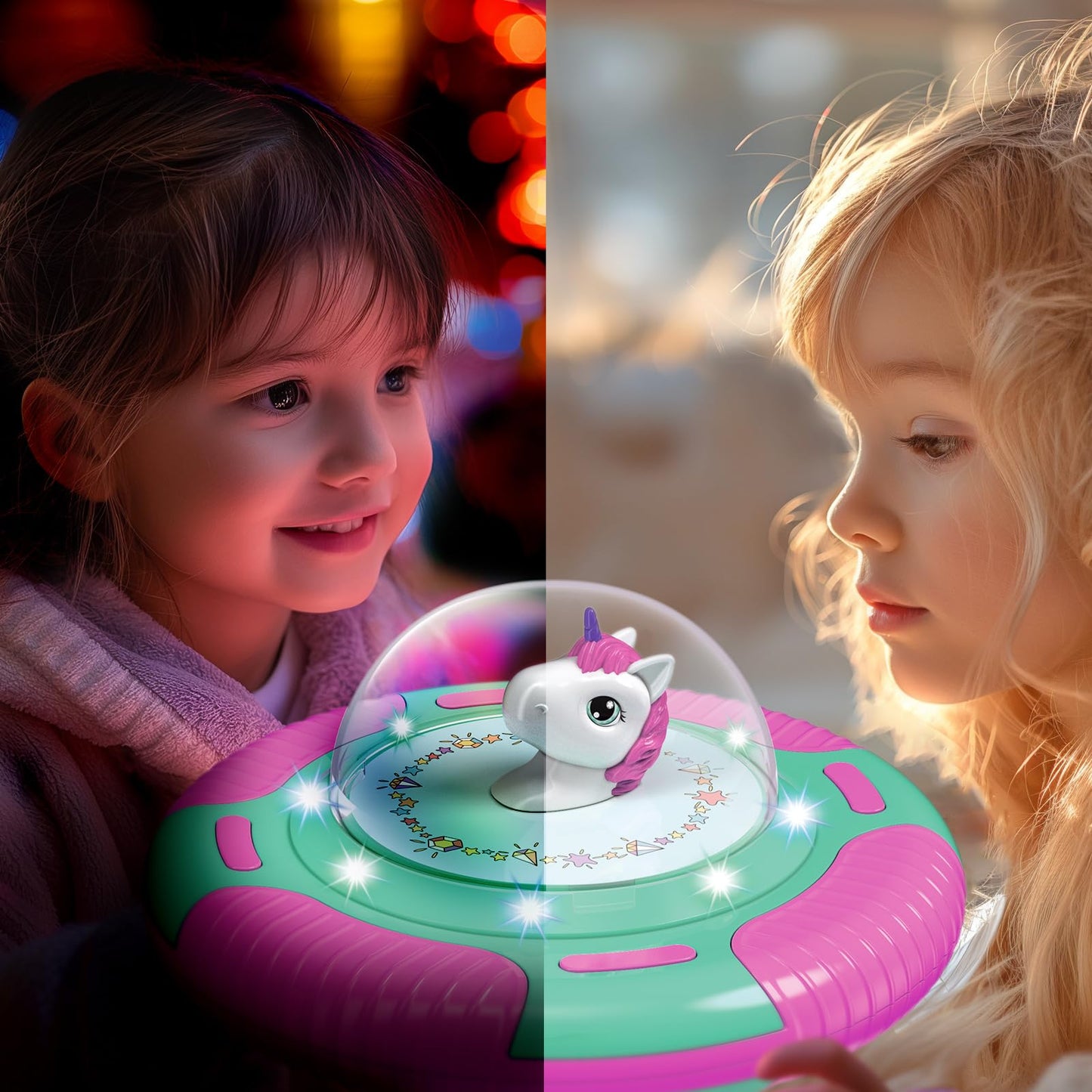 RMOKA Unicorn Sit and Spin Toy for Toddlers Girls Ages 1-3 2-4, Birthday Gift for 2 3 4 Years Old Girl, 360° Spin Seat Kids Indoor Interactive Sensory Toy with LED & Music