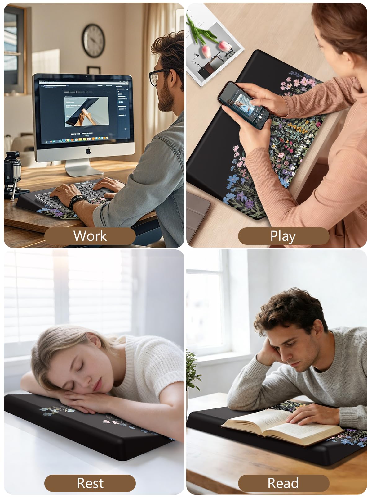 2-in-1 Ergonomic Keyboard Stand with Wrist Rest, Comfy Keyboard Riser Holder with Massage Design, Flower