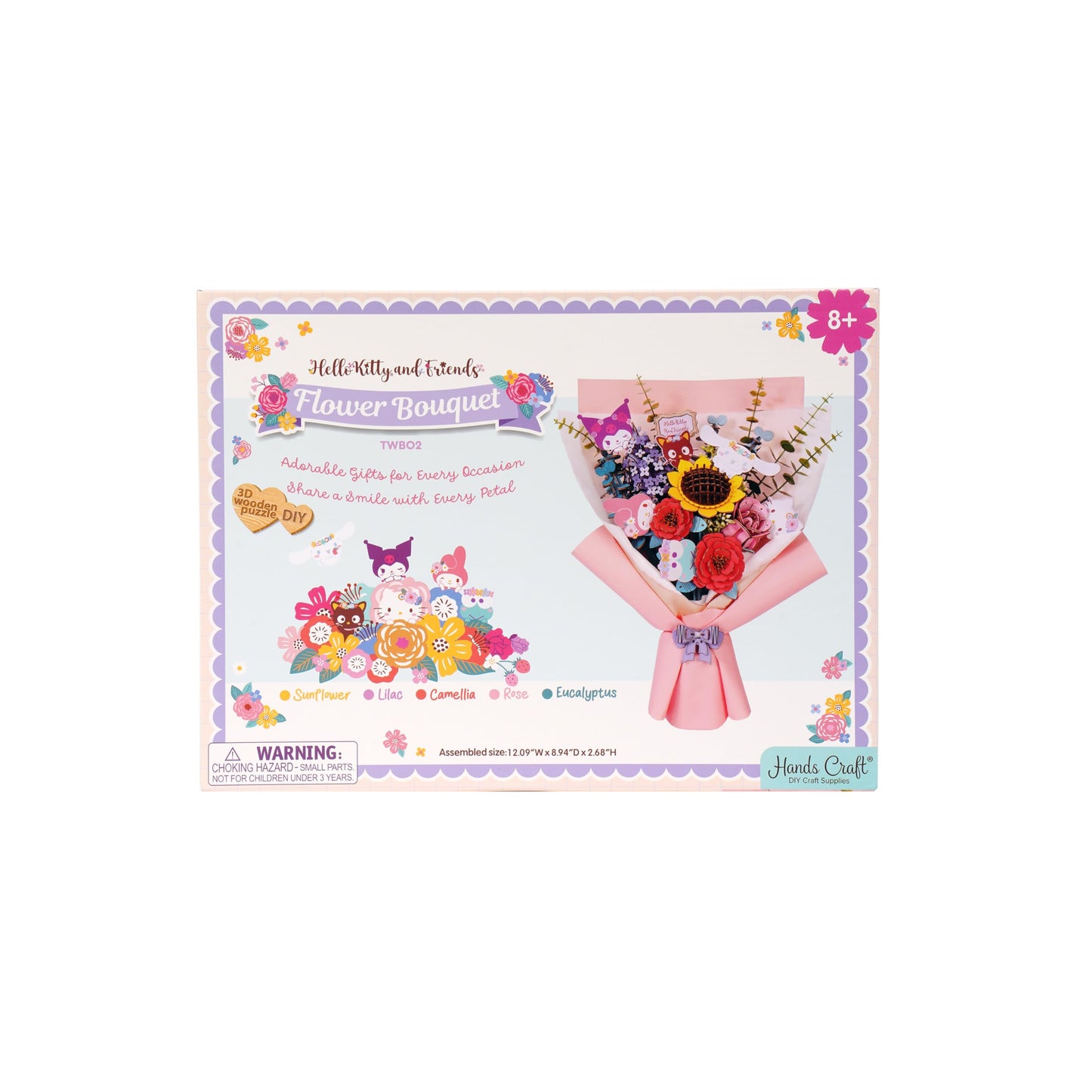 Hands Craft Hello Kitty Bouquet 3D Wooden Puzzle Kit | DIY Floral Model | Arts & Crafts for Adults & Kids | Creative Hobby Kits | Hello Kitty Characters | Wood Building Set | Lovely Gift