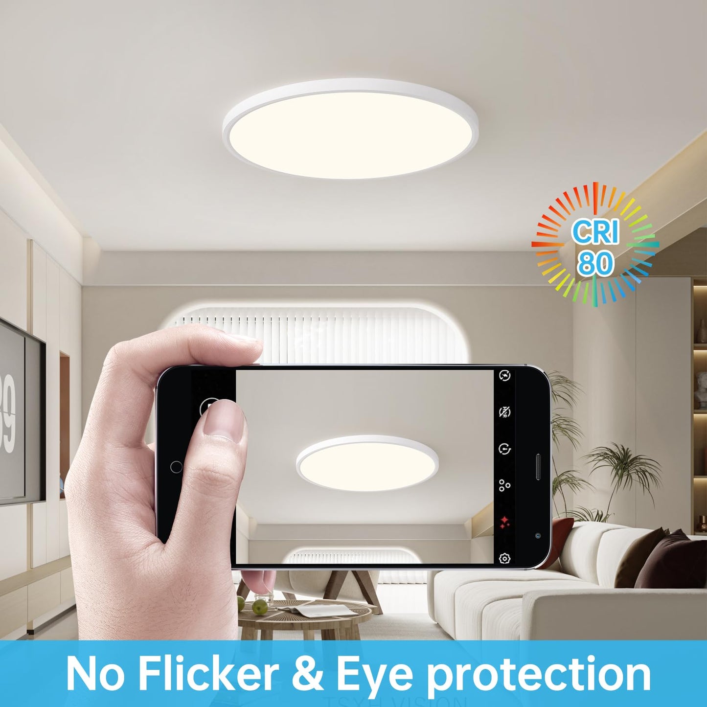 Stkzenod 24 Inch Large LED Flush Mount Ceiling Light Fixture,55W,5600LM,3000K/4000K/6000K CCT Selectable,0.9 inch Super Slim Round Ceiling Light for Bedroom,Hallway,Kitchen (Dimmable White 1PK)