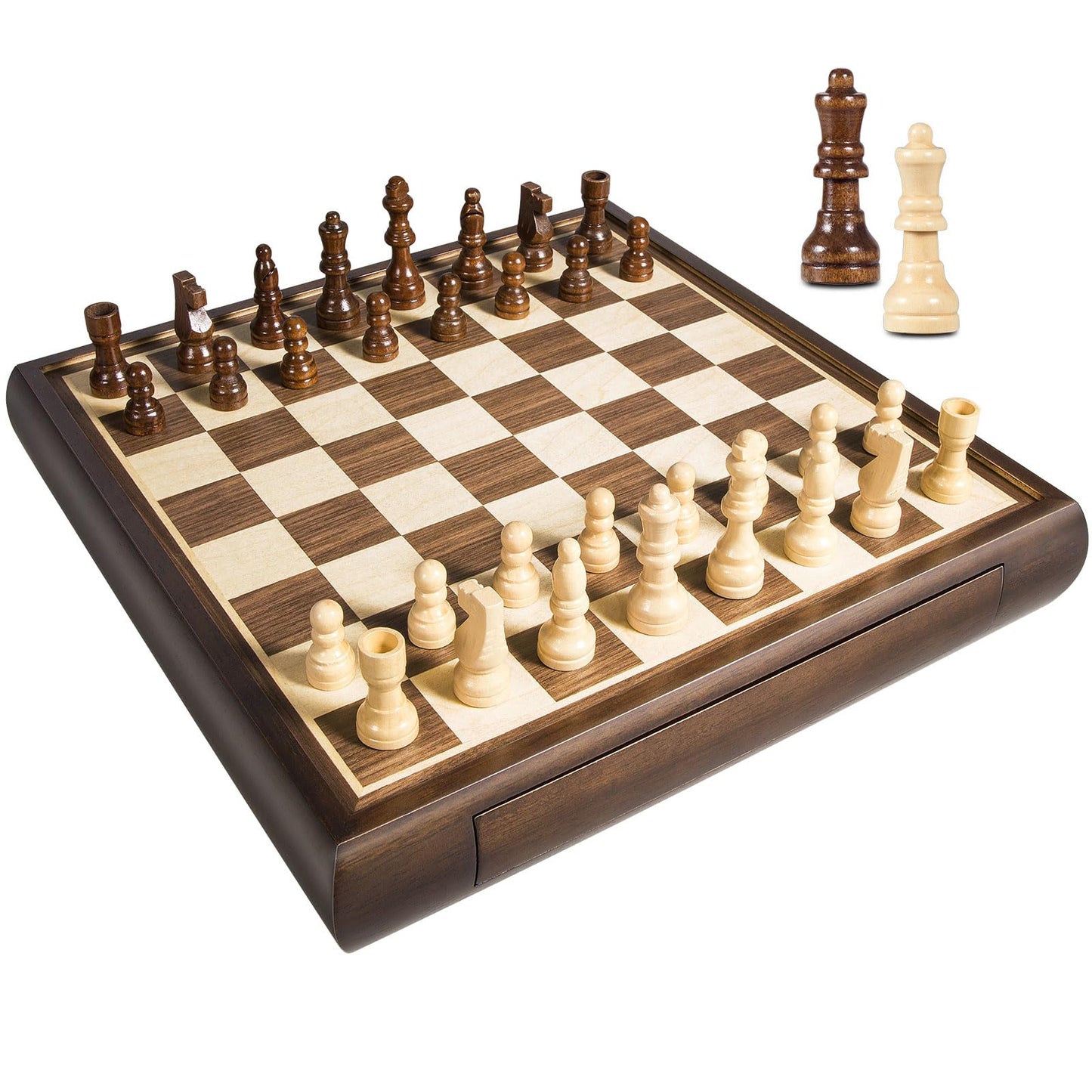 ELONGDI 2 in 1 Magnetic Chess Set & Chinese Checkers 13" Wooden Board Game with Storage Drawer and 60 Glass Marbles + Bonus 12 Spare & 2 Extra Queens,for Kids and Adults