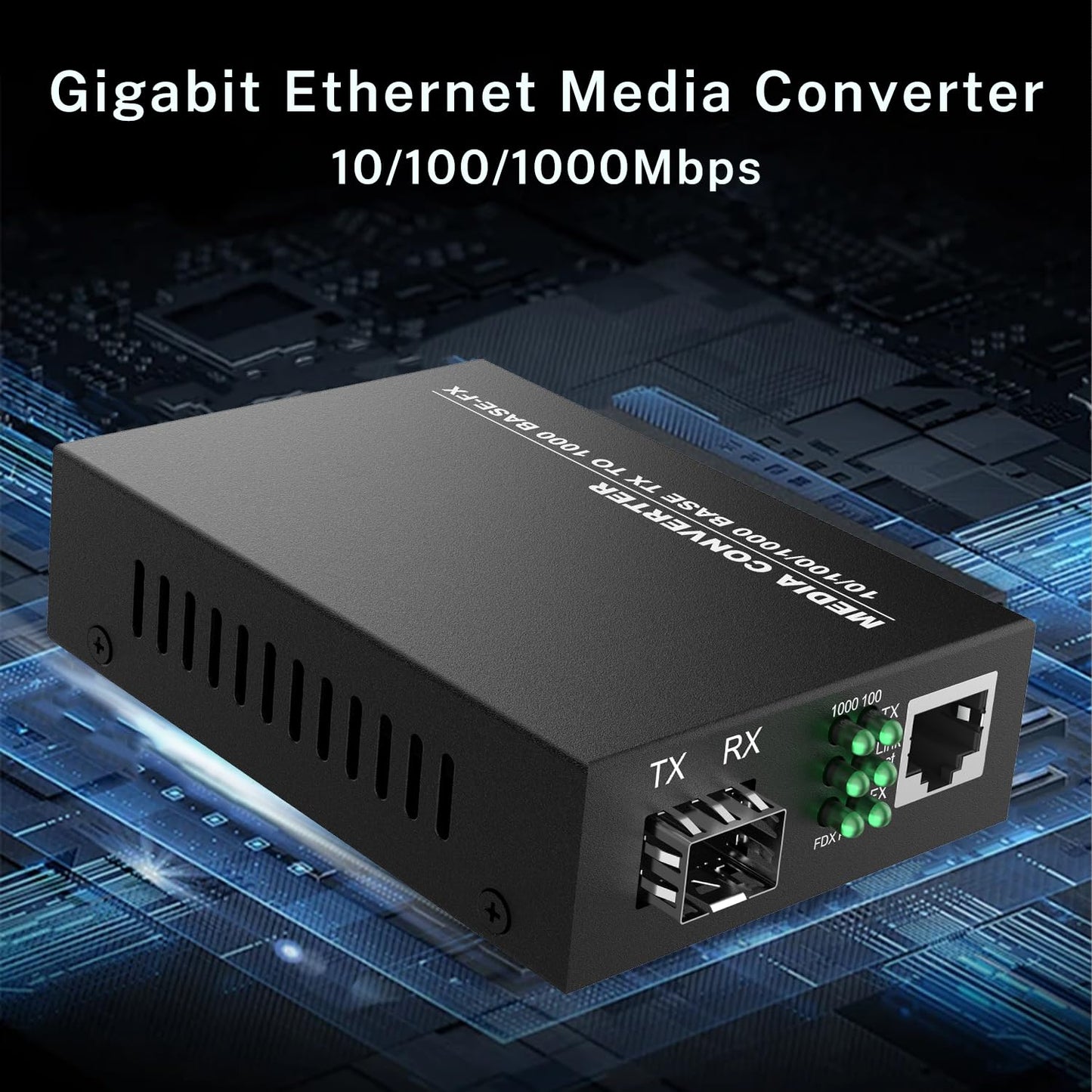 FTTPVIPS A Pair of 1.25G/s Bidi Gigabit Single-Mode Fiber Ethernet Media Converter with 2PCS Bidi SFP LC Transceiver Module Included, 10/100/1000Base-Tx to 1000Base-SX SMF RJ45 to SFP Slot up to 30KM