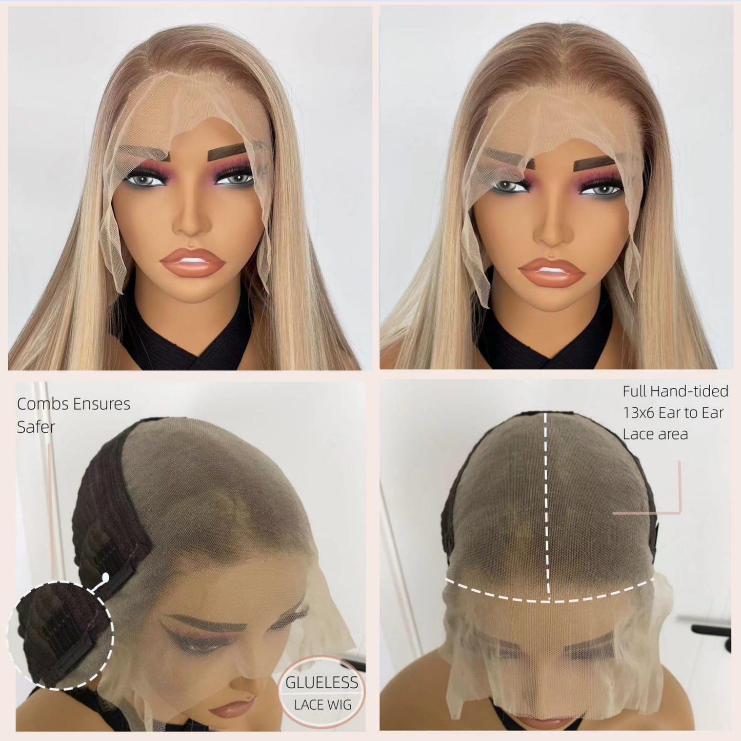 mytonecoo Highlight Brown Balayage Straight 13x6 Lace Front Wigs Glueless HD Synthetic Lace Front Wig for Women Natural Looking like Human Hair Pre Plucked Hairline 24inch