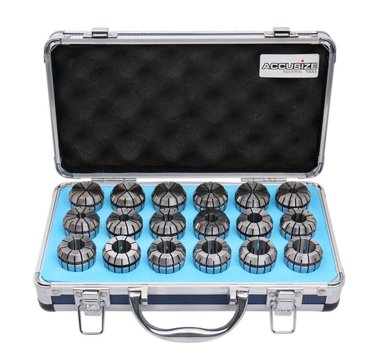 Accusize Industrial Tools - Precision ER32 Collet Set, 18 Pcs, Sizes 3/32'' to 25/32'', High Accuracy, Durable Storage Box, 0223-0880