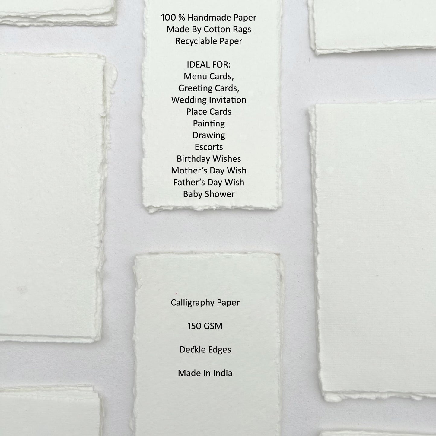 E-Tailor Handmade Paper Mixed Media Deckle Edge Blank Loose Leaf for Watercolor, Writers, Invitations, Crafts Package of 50-Thick 150 GSM-Ivory White (4x9)