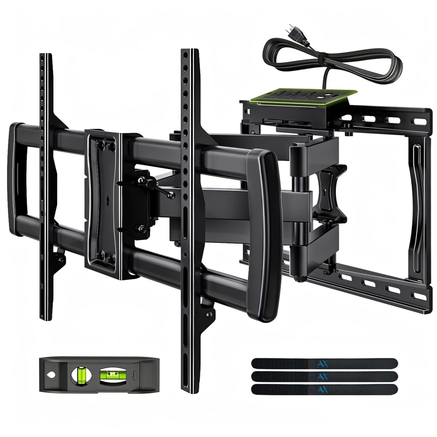 Full Motion TV Wall Mount Bracket with Power Outlet for Most 32-85 inch TV,TV Mount Dual Articulating Arms,Tilt/Swivel/Extension/Leveling,Fits 8” 12” 16" Studs,Max Vesa 600x400mm, Holds up to 132lbs