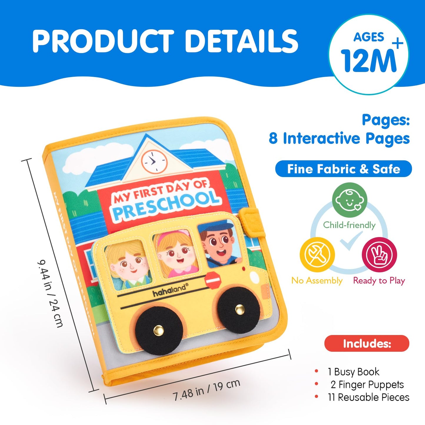 hahaland Preschool Busy Books for Toddlers 2-4 - Montessori Toddler Busy Board for 2 3 Year Old, 20 in 1 Quiet Book Educational Toddler Toys for 1 2 3 Year Old Boy Girls Gifts