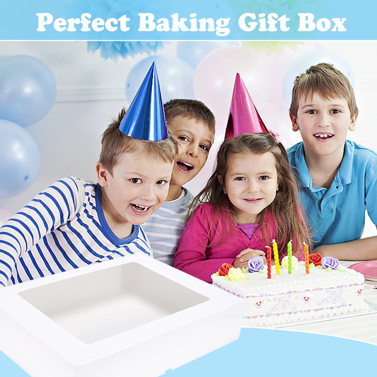 Huoshange 6 Pack 19x14x4 Inch Auto-Popup Large Rectangle Cake Boxes with Thick Cake Boards, Half Sheet Bakery Boxes for Pastry Baking,Cupcake,Muffins & Pie