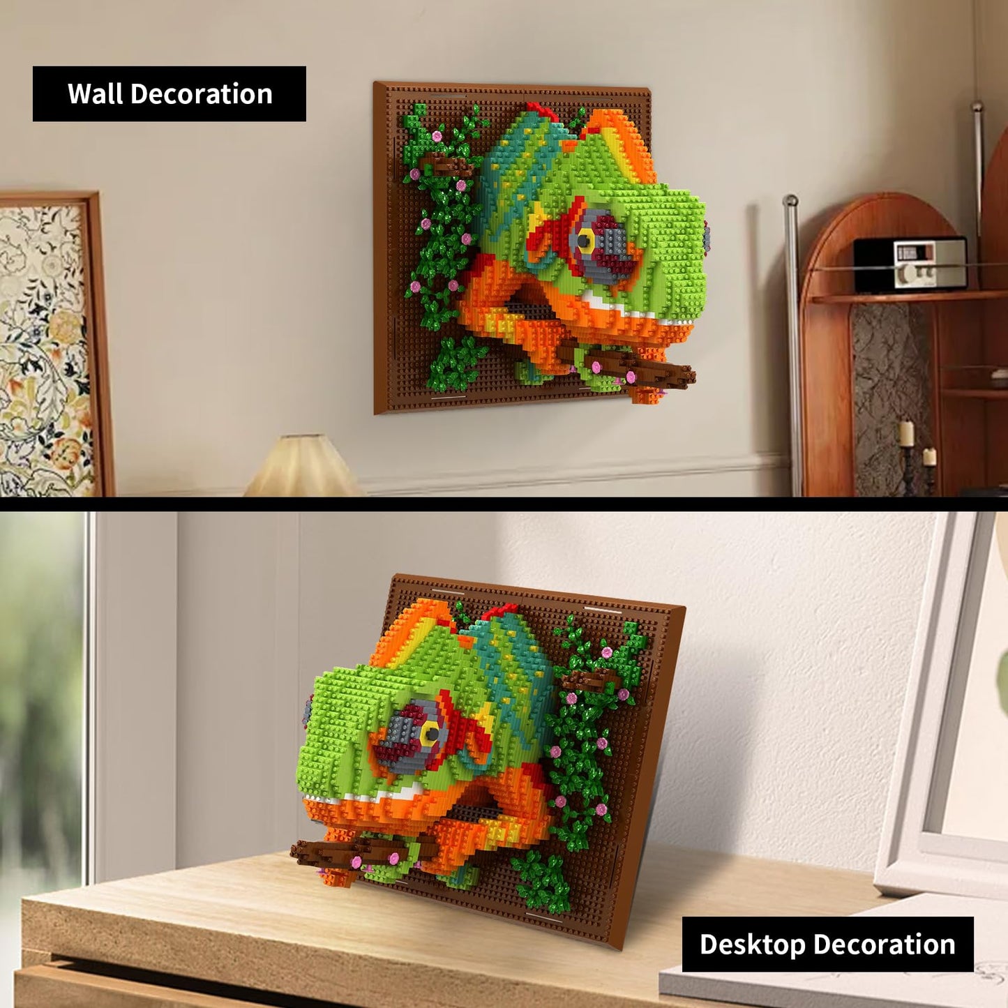 Chameleon Animal 3D Wall Art Micro Mini Building Blocks Set for Adults, Unique Home Wall Decor or Table Display, No Compatible with Lego, Ideal Birthday Christmas Toy Gift for Teens (2688 PCS)