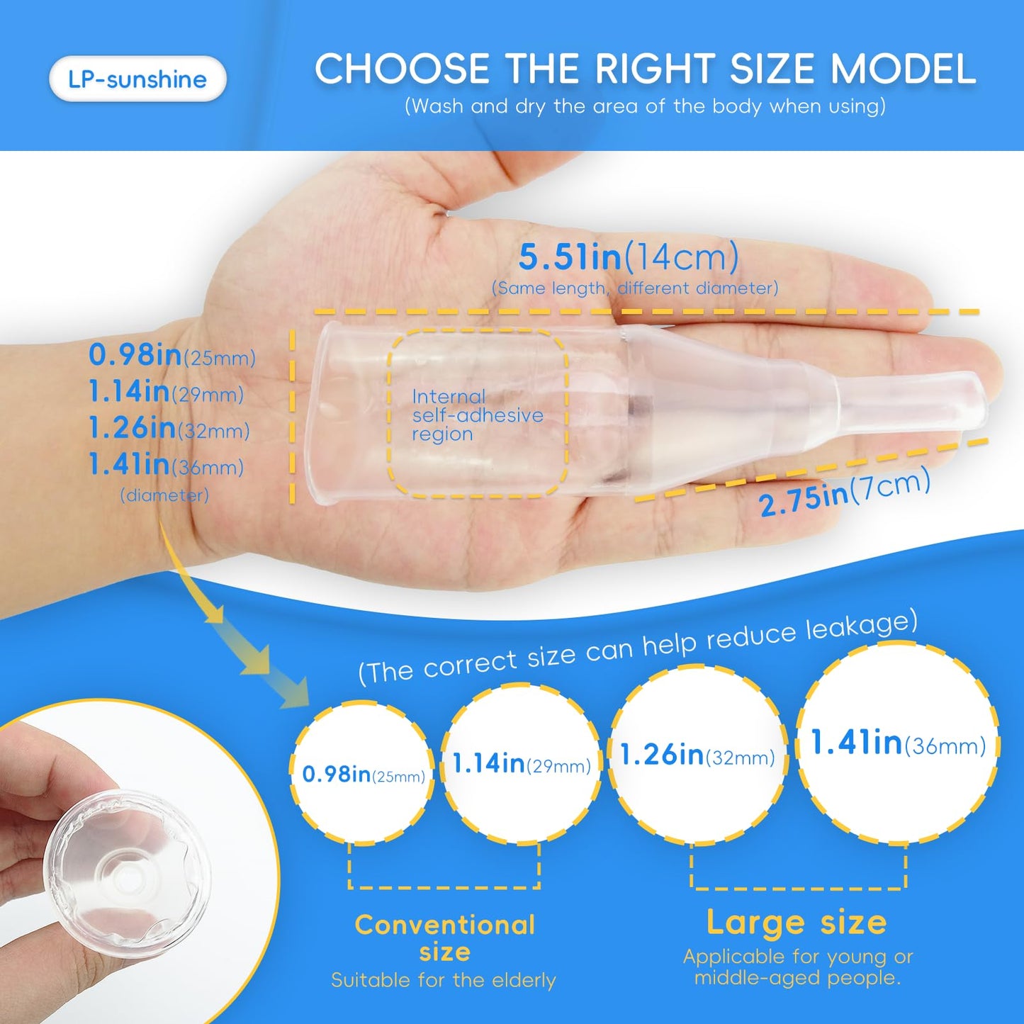 20 PCS Silicone Condom Catheters, Self-Sealing Set, Condom External Catheters, Day and Night Use for Quick and Easy Drainage, No Backflow, No Leakage (32mm/1.26inch)