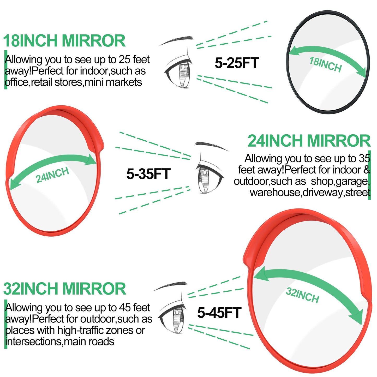 32" Security Mirror PC Convex Traffic Mirror Wide Angle Curved Safety Mirror Circular Pole Mount w/Adjustable Bracket for Outdoor Indoor Driveway Road Shop Garage Parking Lot Blind Spot Hidde