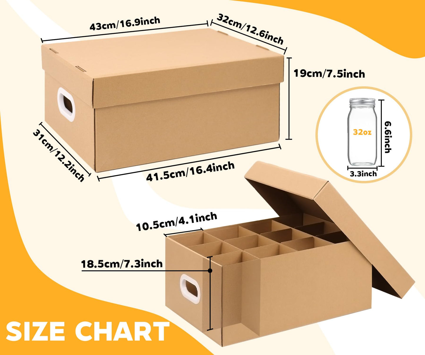 DERZIFUN Canning Jar Storage Boxes Set of 5, 32 oz Mason Jar Storage Boxes with Dividers, Mason Jar Organizer with Handles