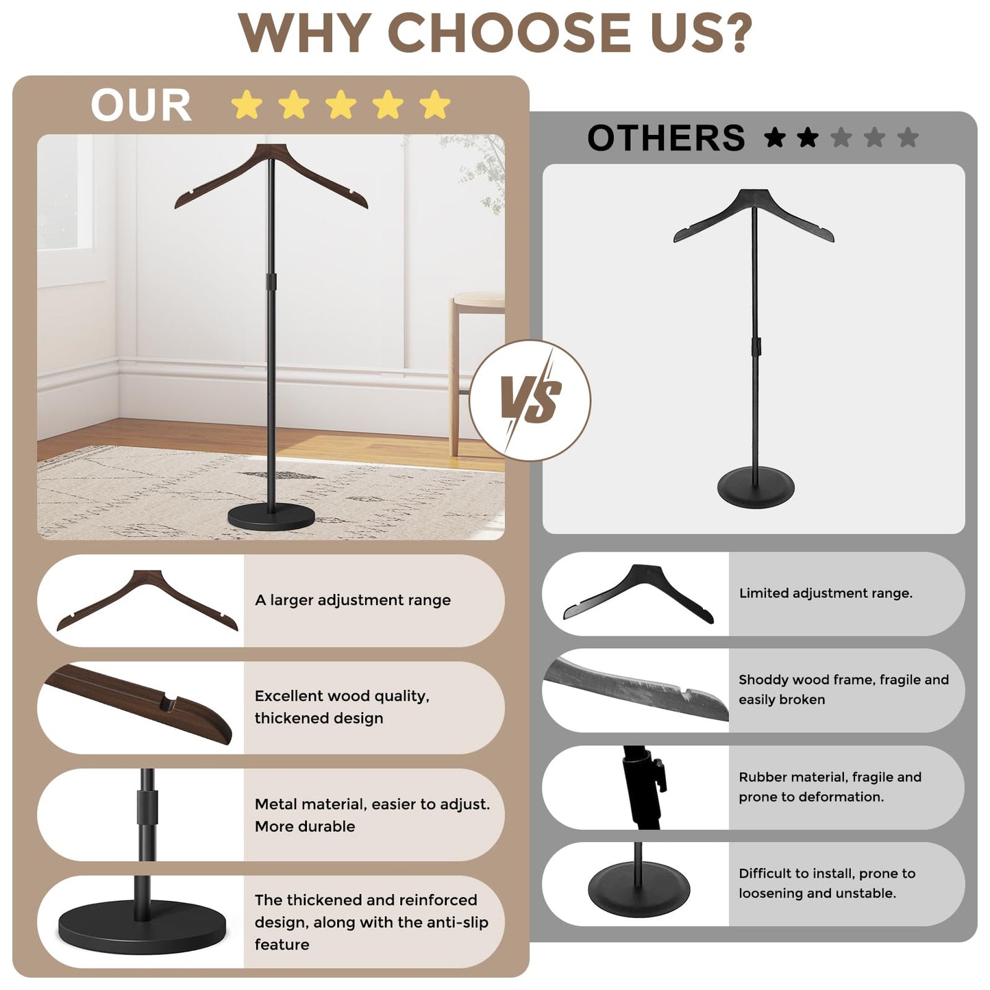 OLV 2 Pack Mannequin Torso, Adjustable Shirt Display Stand 30 to 41 Inches Height, Stable Dress Form Clothing Display Stand for Vendor, Portable Garment Rack for Coat Jacket, Walnut Wood