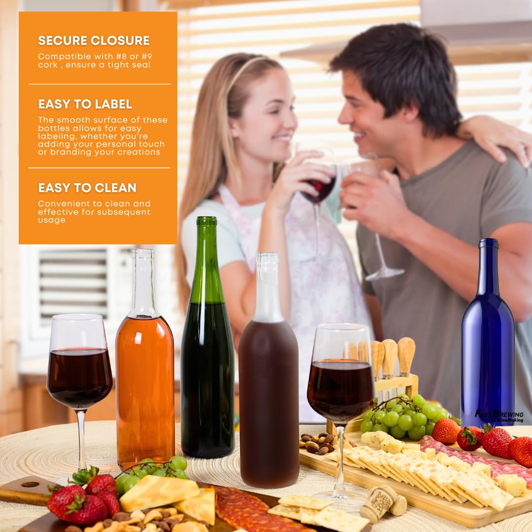 FastRack - 750 ml Frosted Wine Bottles (Pack of 12), W5 750 ml Bordeaux Glass Liquor Bottles, Frosted/Flint Stretch Empty Wine Bottle for Drinks - NO CAPS INCLUDED