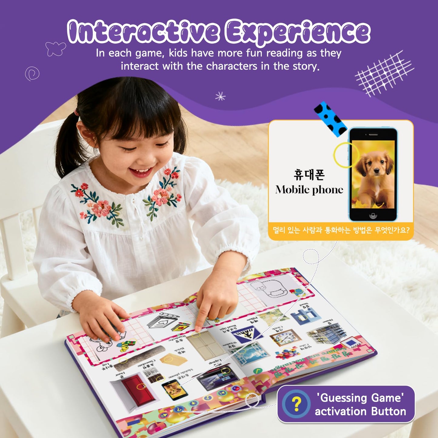biidi English & Korean Bilingual Sound Book Colors & Shapes | 1200+ Sounds Songs Stories | Erasable Drawing Rechargeable | Toddler Learning Toy Gift for Kids 2-6 Years Old | Preschool Educational Toy
