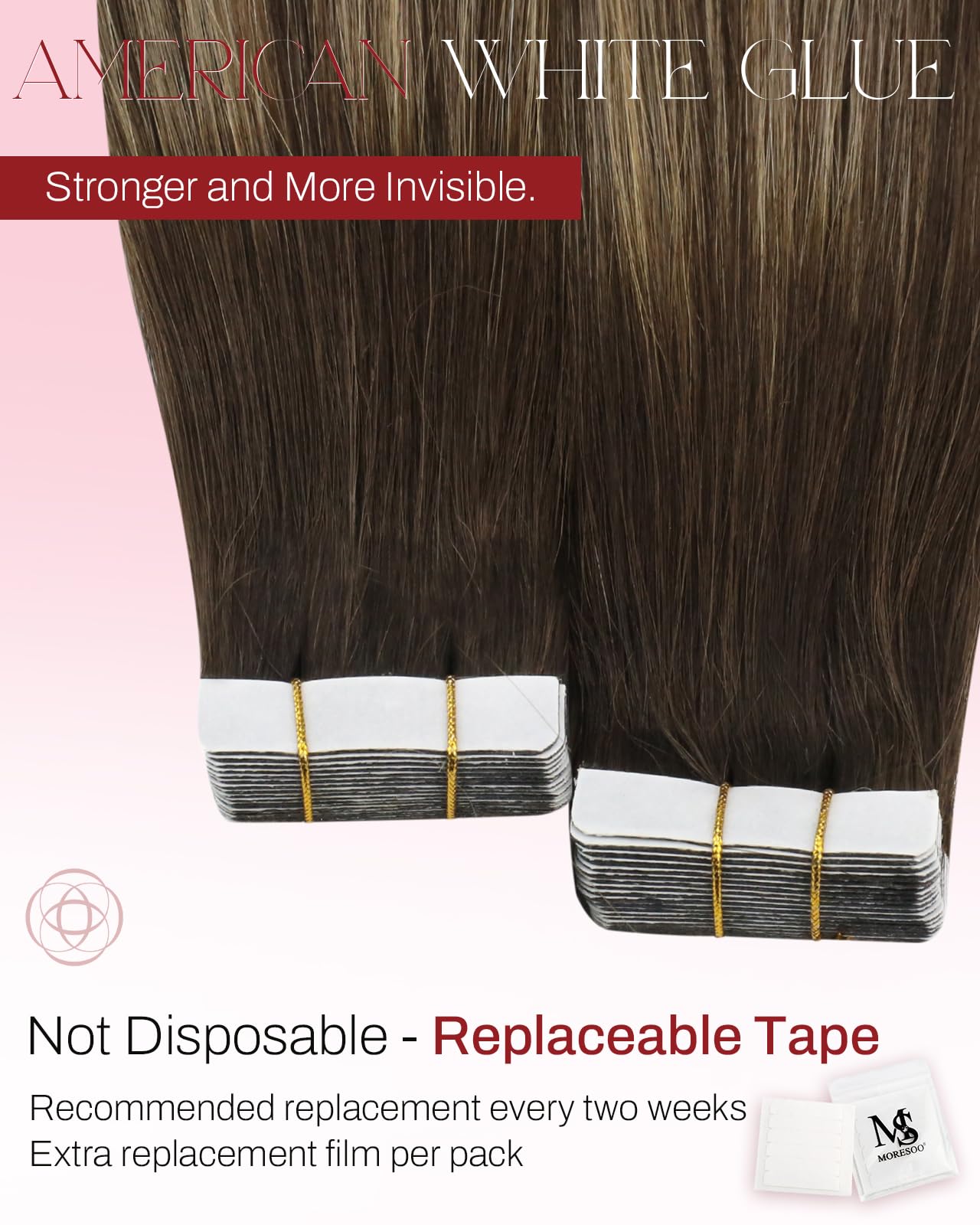 Moresoo Tape in Human Hair Extensions Ombre Tape in Extensions Human Hair Balayage Brown to Caramel Blonde with Brown Hair Extensions Tape in Real Human Hair Extensions 18 Inch #4/27/4 20pcs 50g