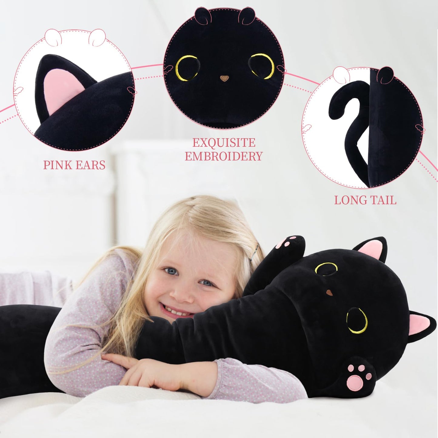 MaoGoLan Long Cat Pillow for Kids, 44'' Big Cat Stuffed Animal for Adults, Long Cat Body Pillow for Girl,Large Kitten Plush Throw Pillow Doll Big Plush Toys