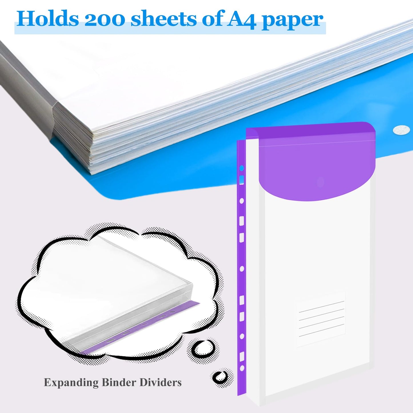 36 Pack Binder Folders with Pockets 11 Holes Expandable Dividers for 2/3/4 Ring Document Pouch with Velcro Button & Label Loose-Leaf Transparent Binder Organizer for School Home Office